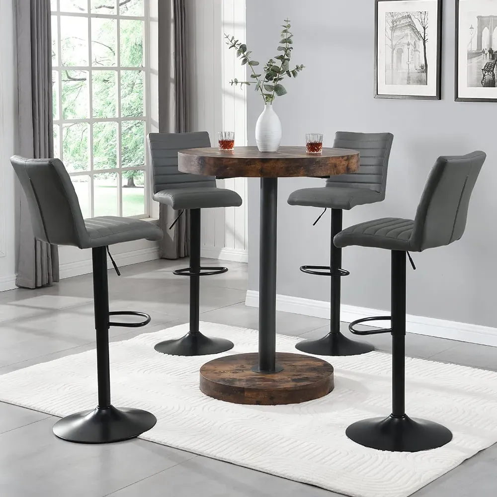 Havana Round Bar Table with 4 Ripple Stools - Grey, Oak