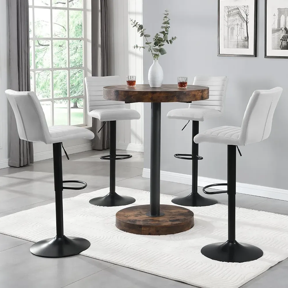 Havana Round Bar Table with 4 Ripple White Stools - Oak