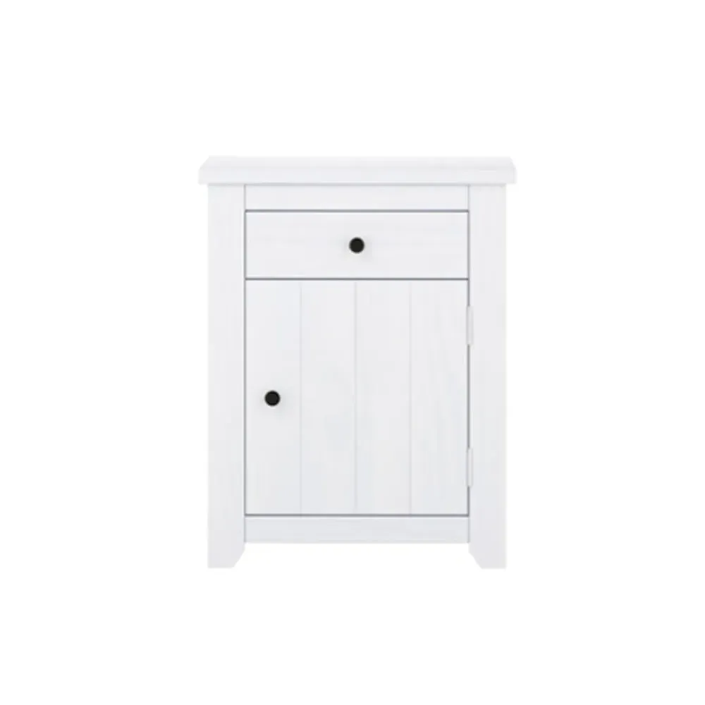 Havanan Bedside Cabinet with 1 Door 1 Drawer - White, Pine