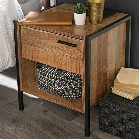 Haxtun Bedside Cabinet with Drawer - Distressed Oak image