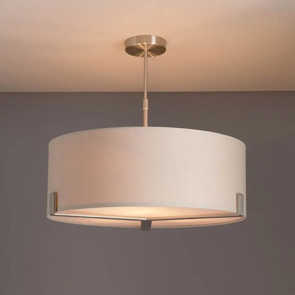 Hayfield 3 Light Pendant Light - Grey, Fabric image