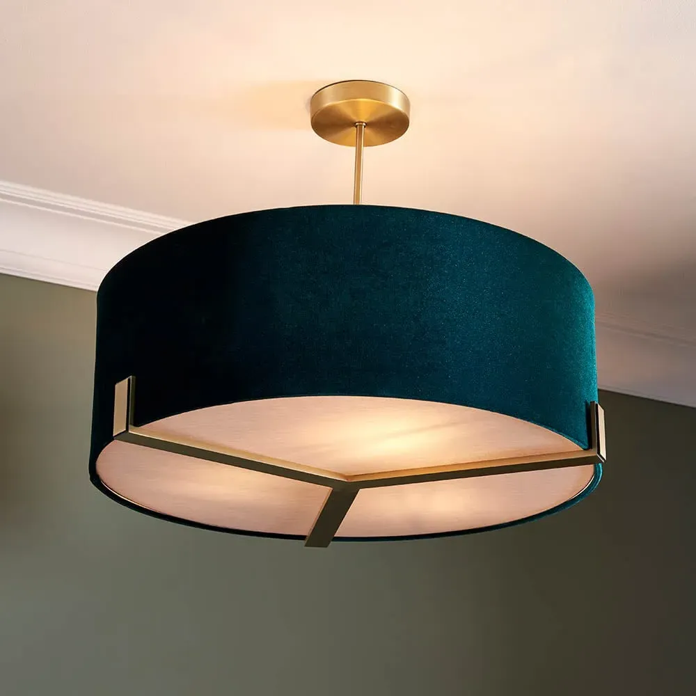 Hayfield 3 Light Pendant Light - Rich Green, Velvet