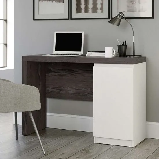 Hayward Laptop Desk with Storage - Charcoal Ash, Pearl Oak