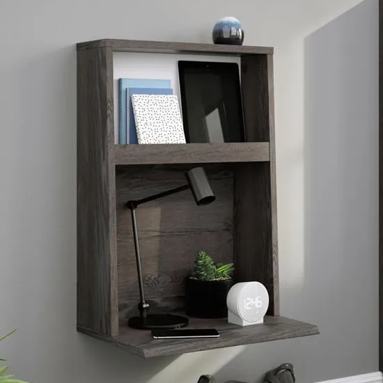 Hayward Wall Hung Laptop Desk - Charcoal Ash, Pearl Oak image