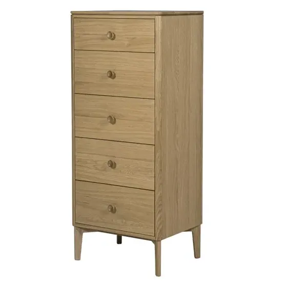 Hazel Tall Chest with 5 Drawers - Natural, Oak