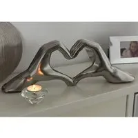 Heart Big Hand Sculpture - Silver, Ceramic