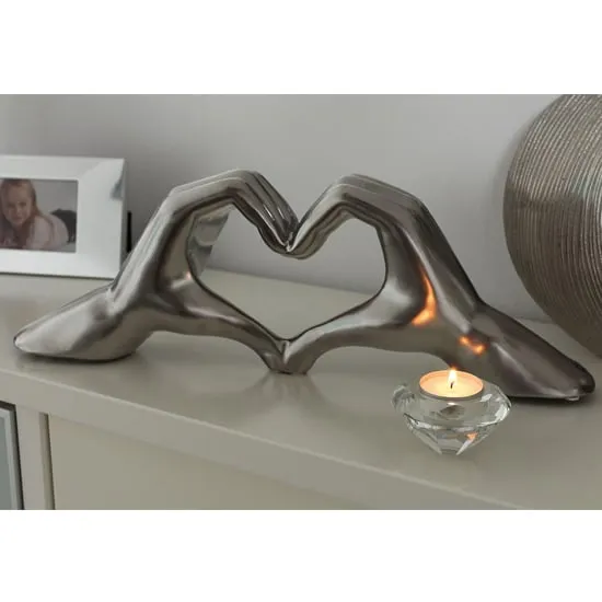 Heart Big Hand Sculpture - Silver, Ceramic