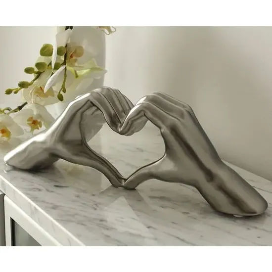 Heart Hand Sculpture - Silver, Ceramic