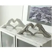 Heart Set Of 2 Hand Sculpture - Silver, Ceramic