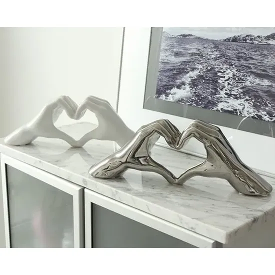 Heart Set Of 2 Hand Sculpture - Silver, Ceramic