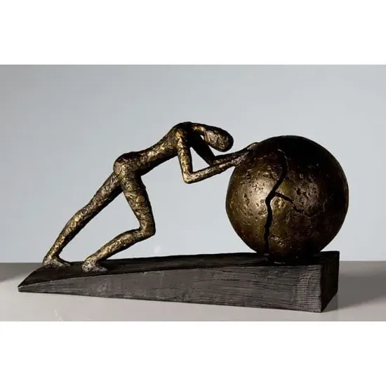 Heavy Ball Sculpture with Black Metal Base - Bronze