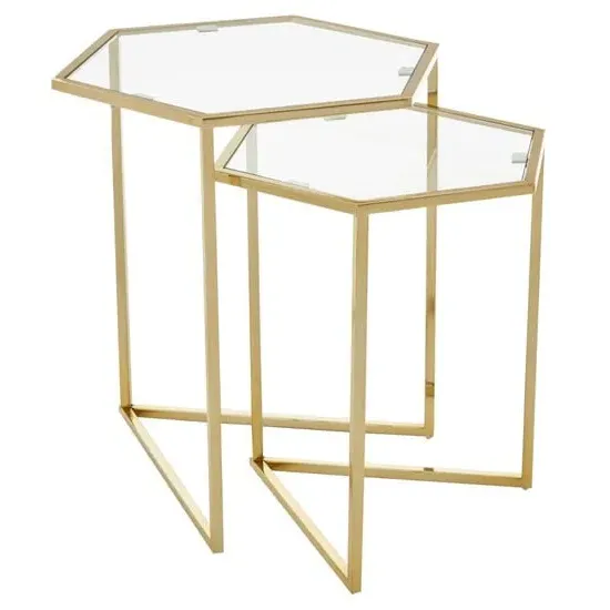 Heber Hexagonal Nest of 2 Tables - Gold, Steel image