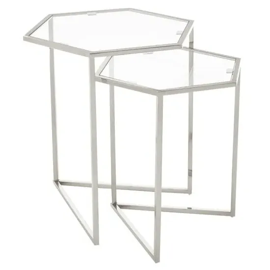 Heber Hexagonal Nest of 2 Tables - Silver, Steel