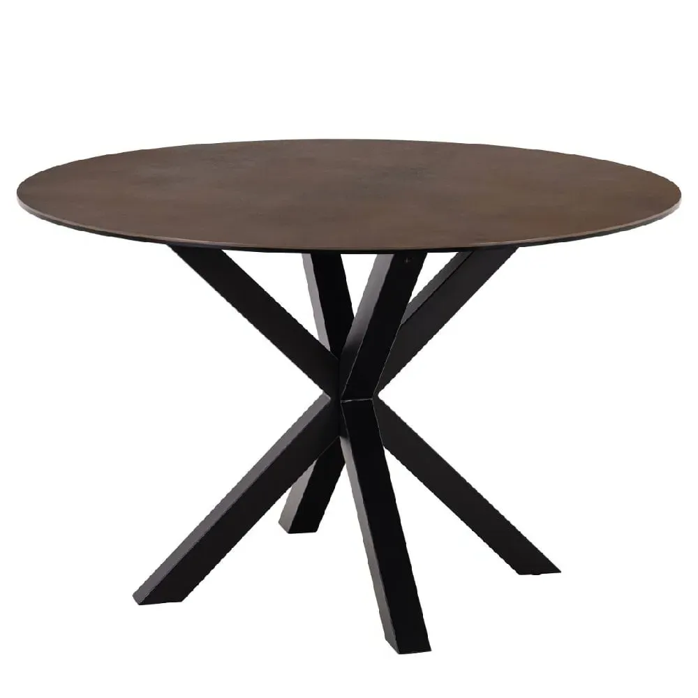 Hebron Round Dining Table - Rustic Brown, Ceramic