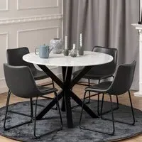 Hebron Round Dining Table with 4 Ogden Chairs - White, Marble