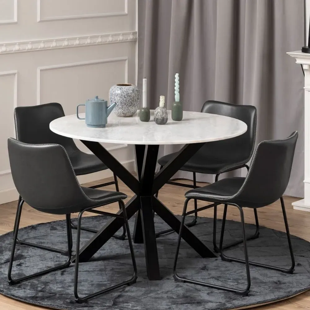 Hebron Round Dining Table with 4 Ogden Chairs - White, Marble image