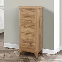Hebron Tall Chest of 5 Drawers - Oak