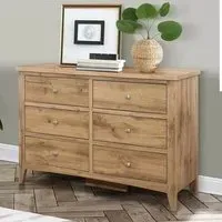Hebron Wide Chest of 6 Drawers - Oak
