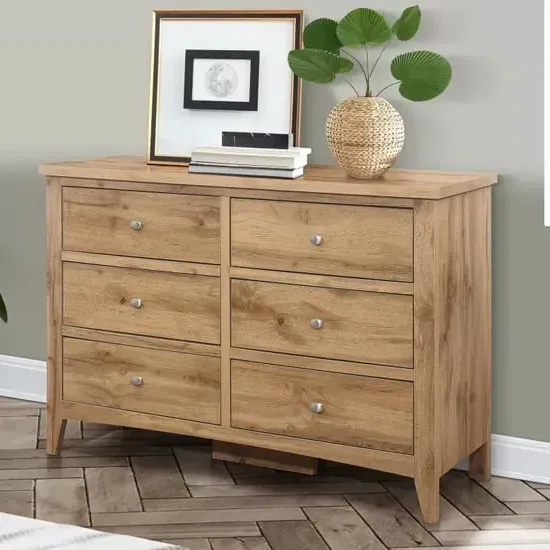 Hebron Wide Chest of 6 Drawers - Oak