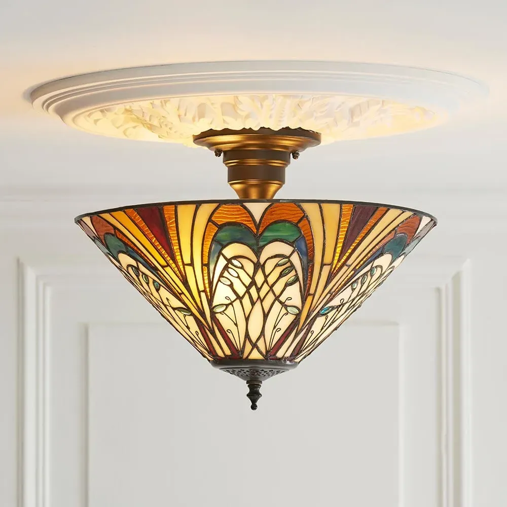 Hector 3 Lights Tiffany Glass Semi Flush Light - Black image