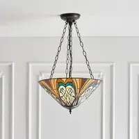 Hector Inverted Tiffany Glass Shade Pendant Light - Satin Black
