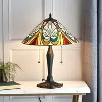 Hector Medium Tiffany Glass Shade Table Lamp - Satin Black