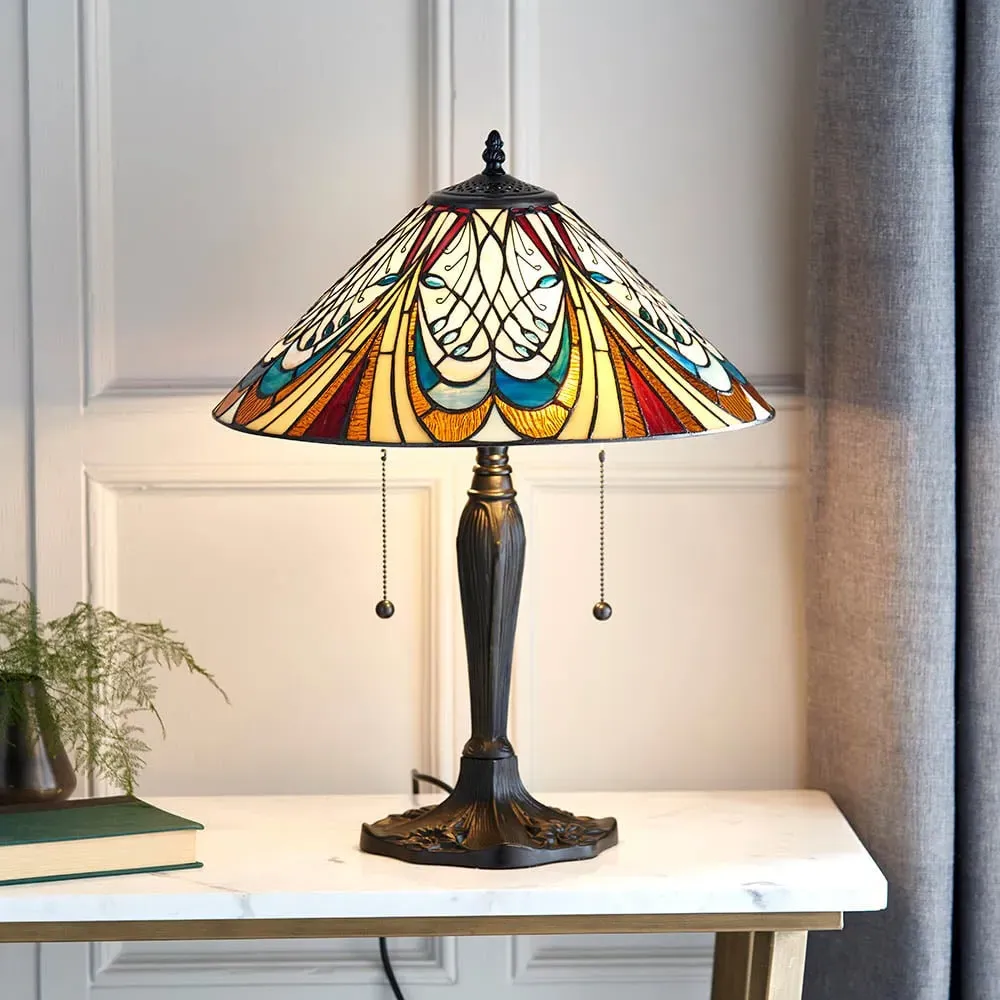 Hector Medium Tiffany Glass Shade Table Lamp - Satin Black