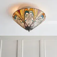 Hector Tiffany Glass Shade Flush Light - Satin Black