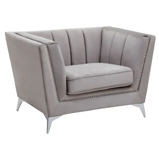 Hefei 1-Seater Sofa with Chrome Legs - Grey, Velvet