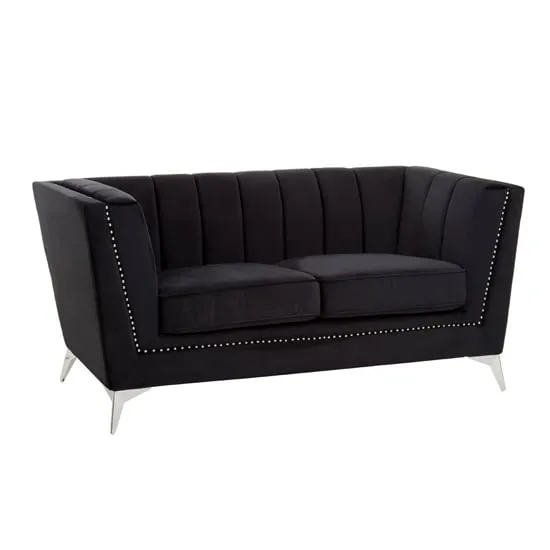 Hefei 2-Seater Sofa with Chrome Legs - Black, Velvet