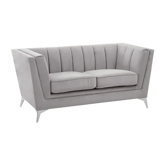 Hefei 2-Seater Sofa with Chrome Legs - Grey, Velvet