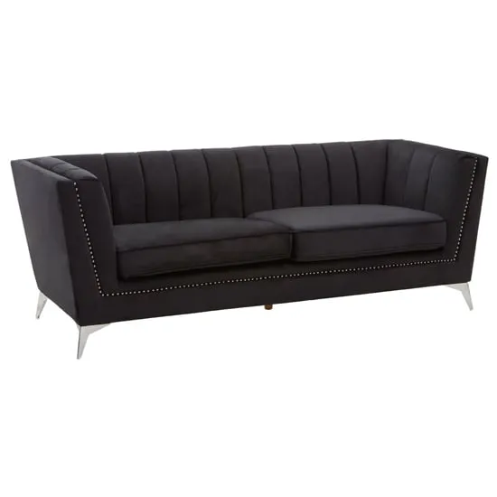 Hefei 3-Seater Sofa with Chrome Legs - Black, Velvet