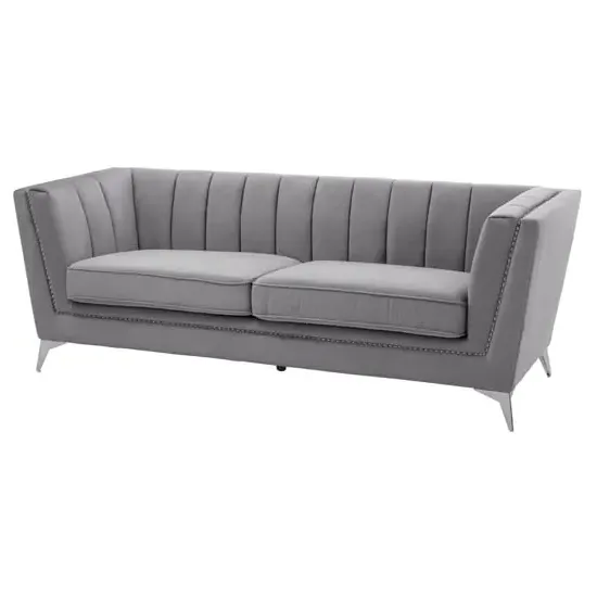 Hefei 3-Seater Sofa with Chrome Legs - Grey, Velvet