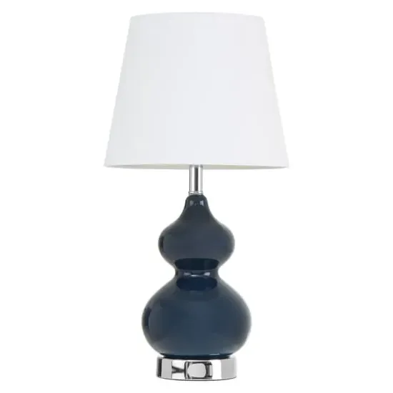 Heido Table Lamp with Blue Glass Base - White image