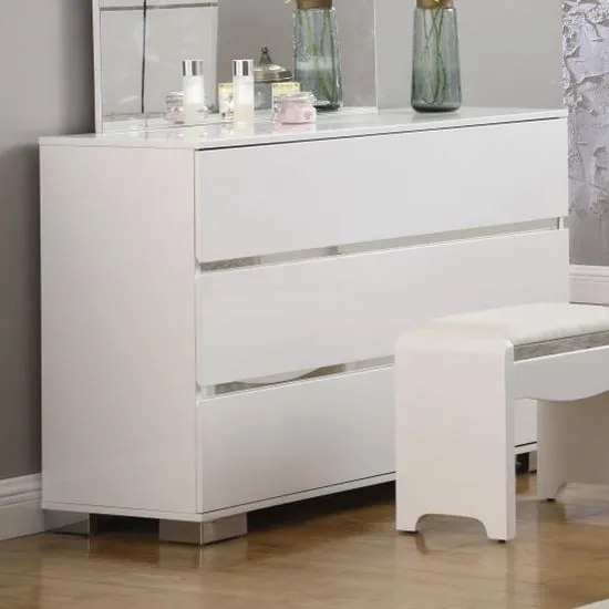 Helena High Gloss Dressing Table with 3 Drawers - White, MDF