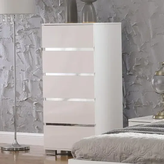 Helena Narrow Chest of 5 Drawers - White