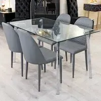 Helena Rectangular Dining Set with 4 Chairs - Clear Glass, Chrome