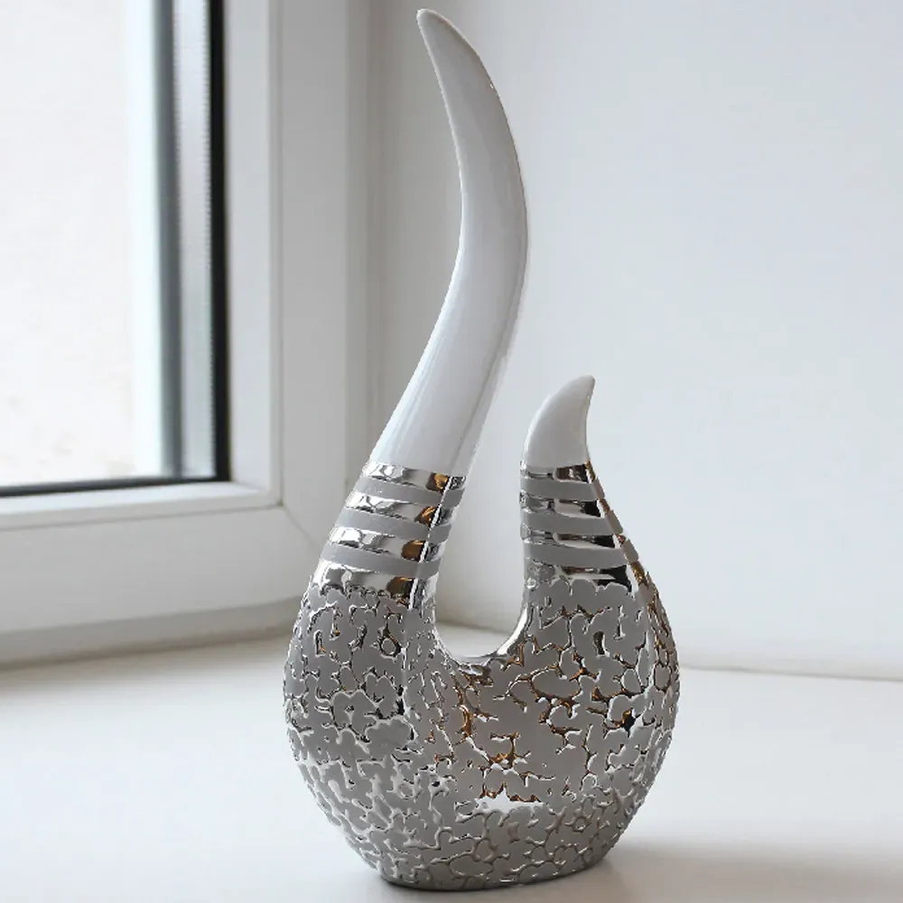 Helion Striped Ceramic Sculpture - Silver, White product