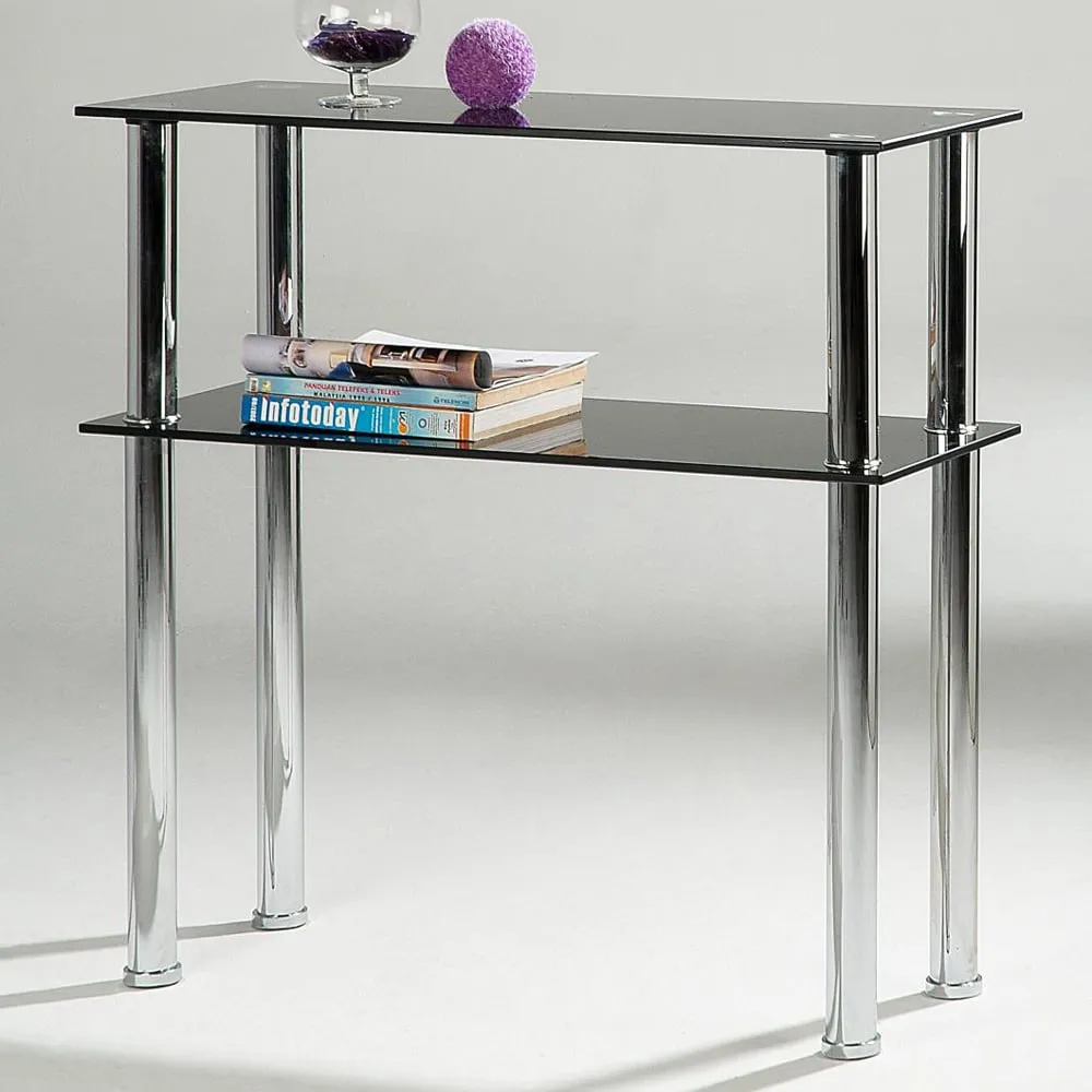 Helotes Console Table with Chrome Legs - Black, Glass image