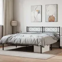 Helotes Double Bed Frame with Headboard - Black, Steel