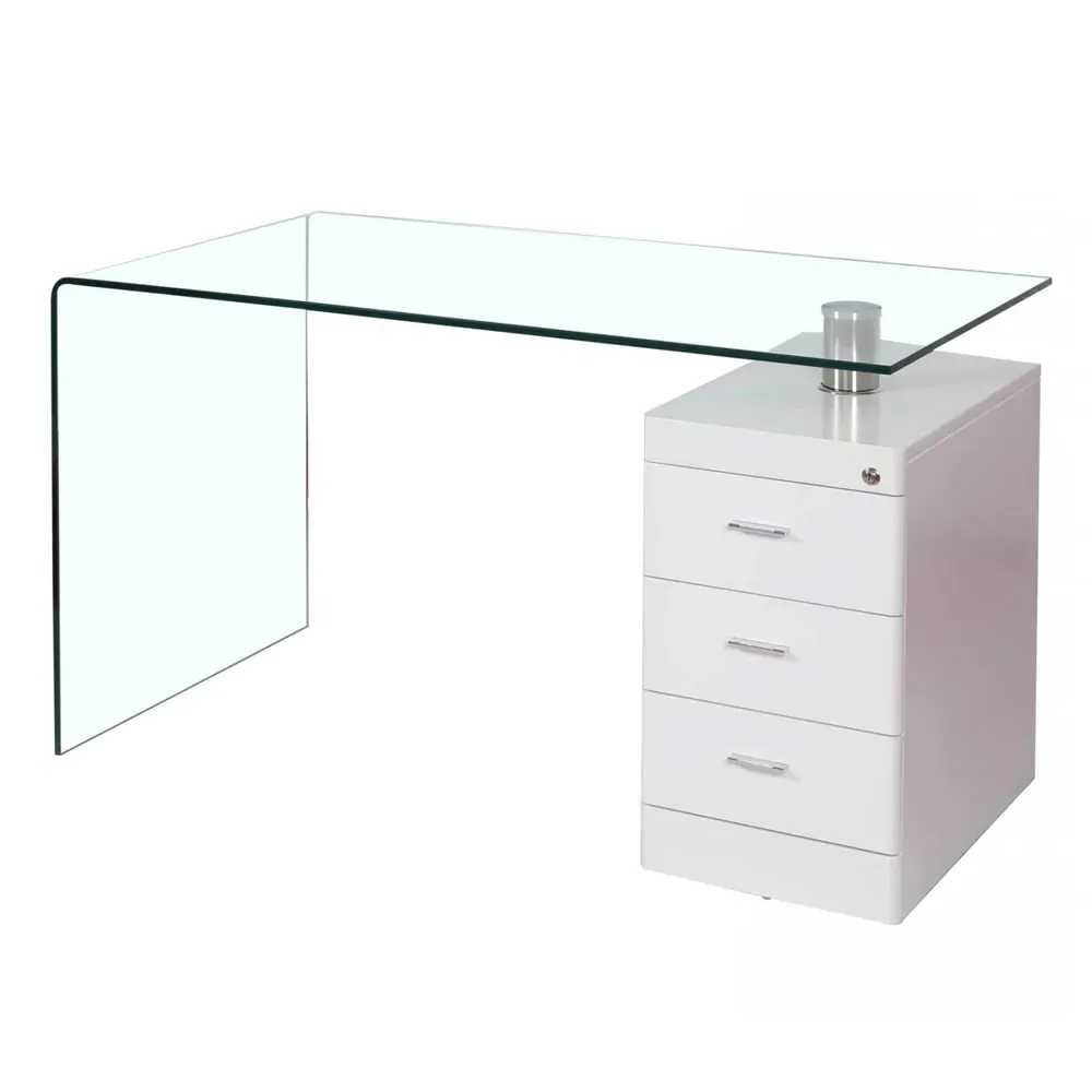 Helotes Laptop Desk with 3 Drawers - White, Glass product