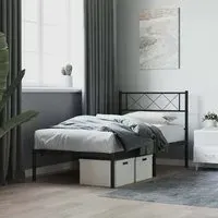 Helotes Single Bed Frame with Headboard - Black, Steel