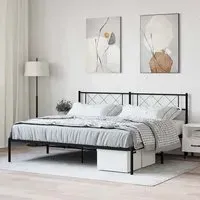 Helotes Super King Bed Frame with Headboard - Black, Steel