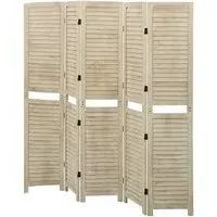 Helsa Wood 5 Panel Room Divider - White, Paulownia
