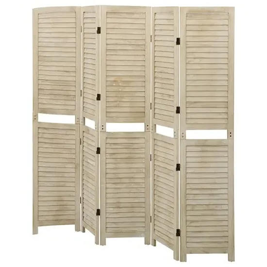Helsa Wood 5 Panel Room Divider - White, Paulownia