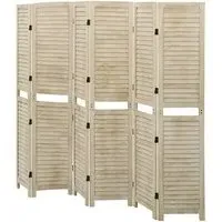Helsa Wood 6 Panel Room Divider - White, Paulownia