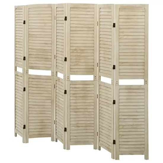 Helsa Wood 6 Panel Room Divider - White, Paulownia