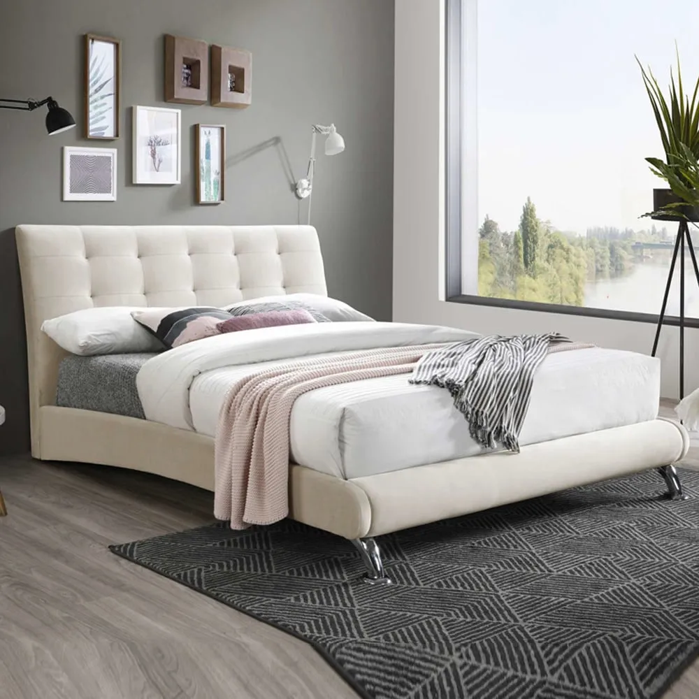 Helsinki Double Bed Frame - Warm Stone, Fabric