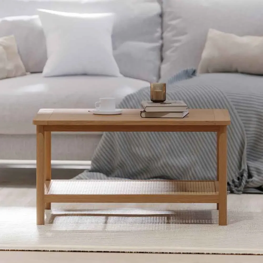 Helvane Coffee Table with Shelf - Oak, Solid Wood product