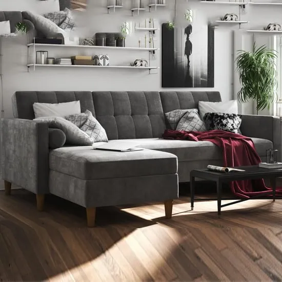 Henley Sectional Sofa Bed with Storage - Grey, Fabric